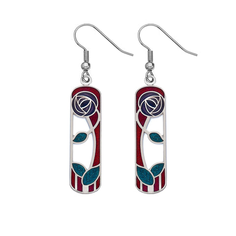 Rennie Mackintosh Rose and Leaf Coil Earrings - Red/Turquoise/Purple