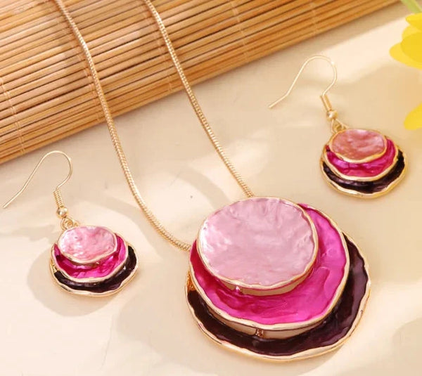 Triple Disc Necklace & Earrings - Pinks