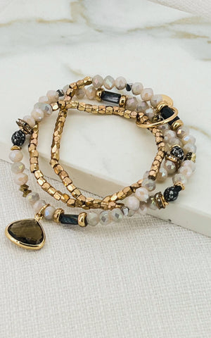 Envy - Gold, Nude & Black Bracelet with Heart Crystal Charm