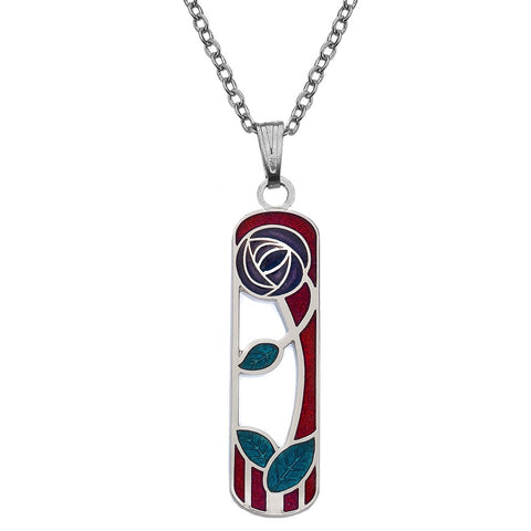 Rennie Mackintosh Rose & Leaf Coil Necklace - Red/Turquoise/Purple