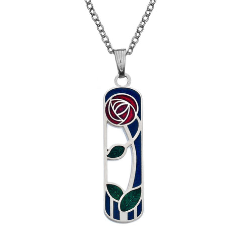 Rennie Mackintosh Rose & Leaf Coil Necklace - Red/Turquoise/Blue