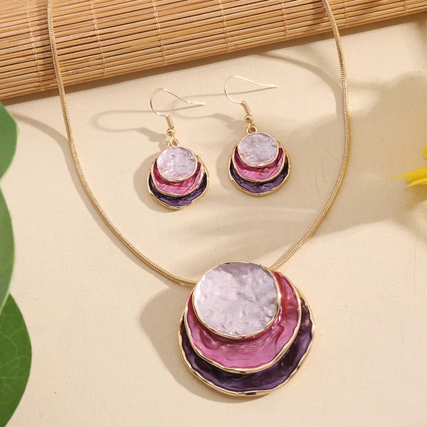 Triple Disc Necklace & Earrings - Pinks