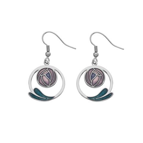 Rennie Mackintosh Rose Leaf Coil Earrings - Purple/Turquoise