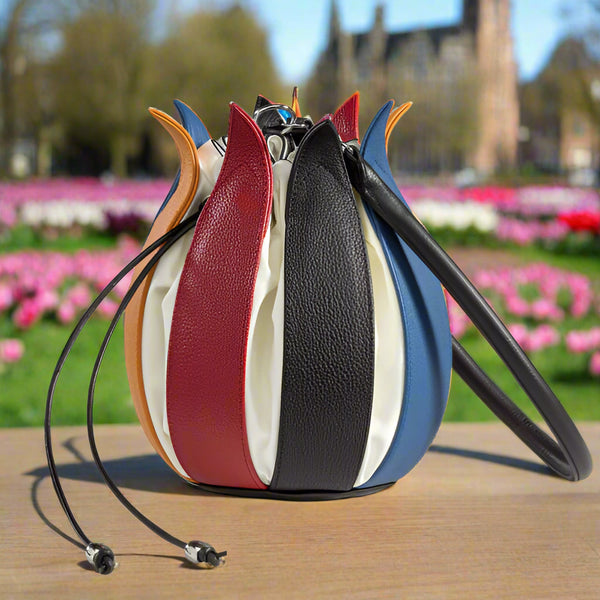 By-Lin Tulip Leather Bag - Red/Cognac/Taupe