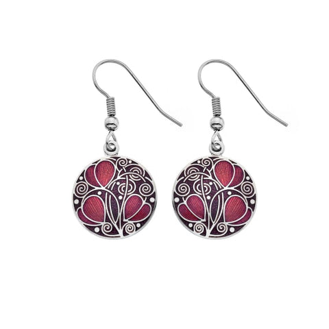 Rennie Mackintosh Leaves and Coils Earrings - Red