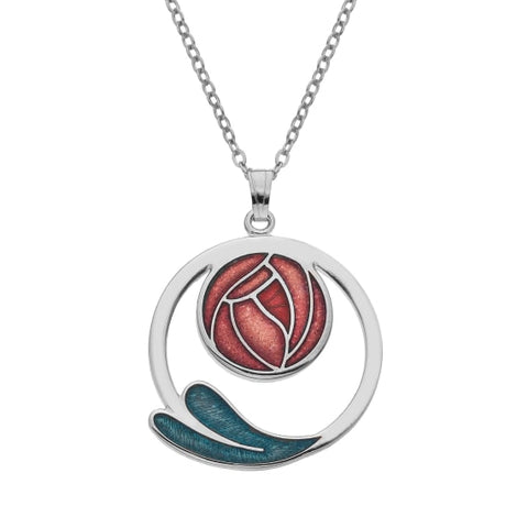Rennie Mackintosh Rose Leaf Coil Necklace - Red/Turquoise