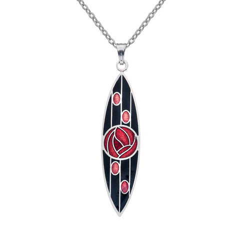 Rennie Mackintosh Rose and Lines Necklace - Black/Red