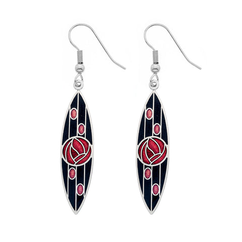 Rennie Mackintosh Rose and Lines Earrings - Black/Red