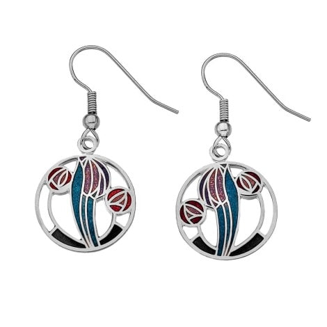 Rennie Mackintosh Rose and Tulip Earrings - Purple/Red/Turquoise