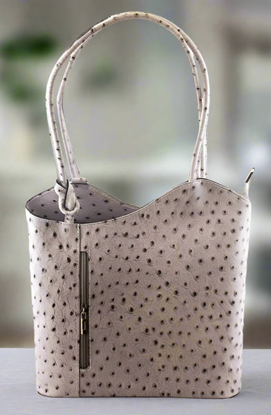 Ostrich Effect Leather Backpack Handbag - Light Grey