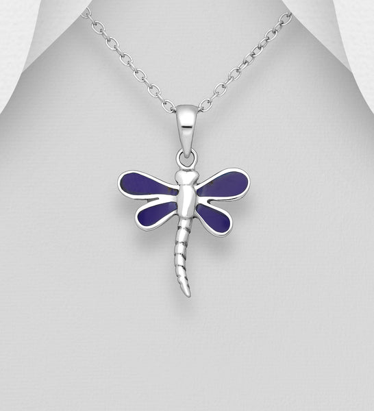 925 Sterling Silver Pendant with Silver Dragonfly & Purple Stone