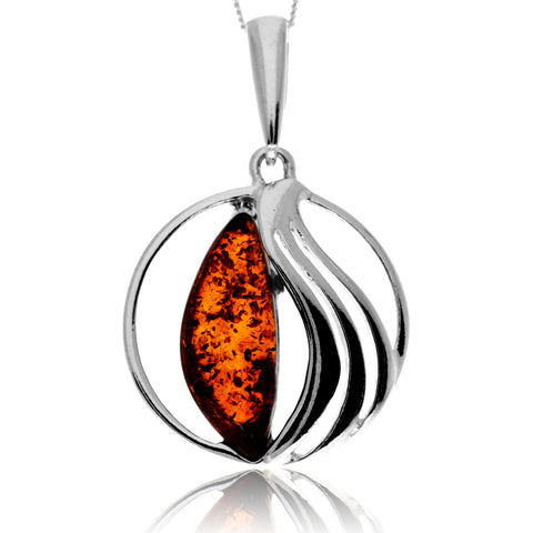 Amber 925 Silver Sphere Design Pendant