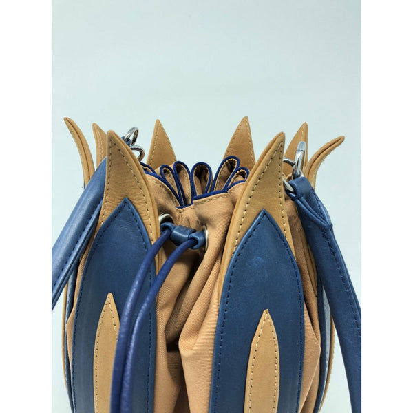 By-Lin Tulip Leather Bag - Blue Cognac, Camel Lining