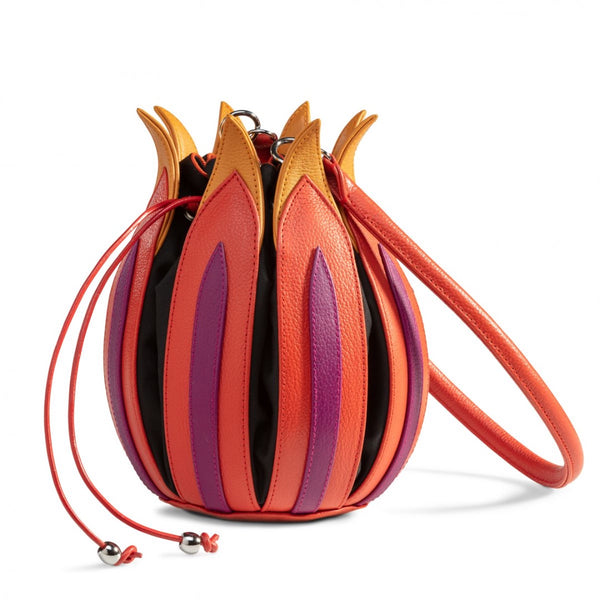 Tulip Leather Bag - Orange, Purple, Yellow - Black lining