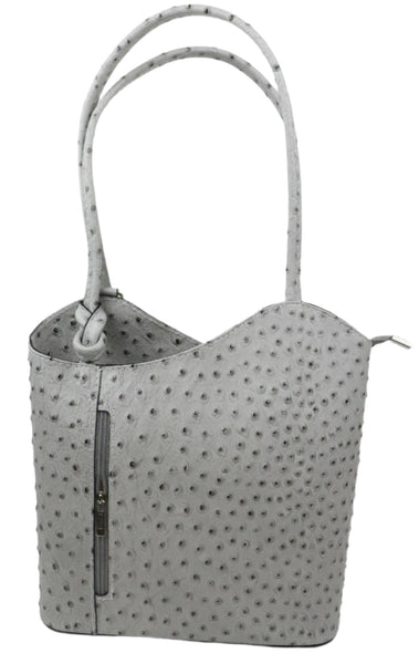 Ostrich Effect Leather Backpack Handbag - Light Grey