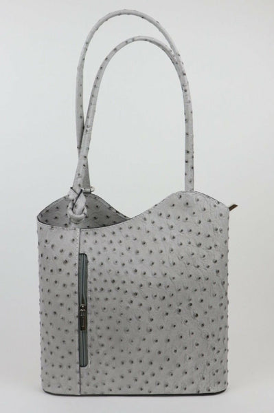 Ostrich Effect Leather Backpack Handbag - Light Grey