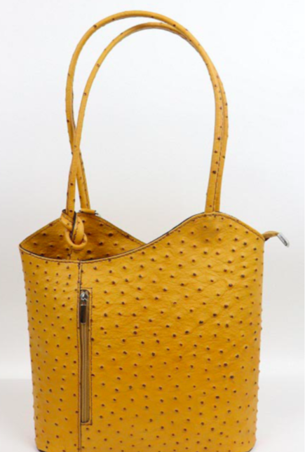 Ostrich Effect Leather Backpack Handbag Yellow Retail Therapy