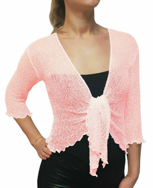 Knitted Shrug Cardigan - Light Pink