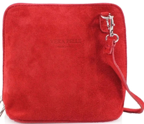 Suede Cross Body Bag - Red
