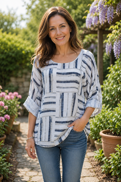 Geometric Squares Top - White