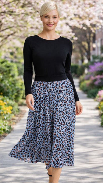 Animal Print Skirt - Blue