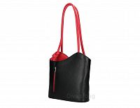 Italian Leather Pebble-Dash Backpack - Black Red