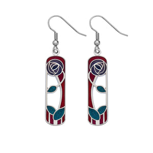 Rennie Mackintosh Rose and Leaf Coil Earrings - Red/Turquoise/Purple