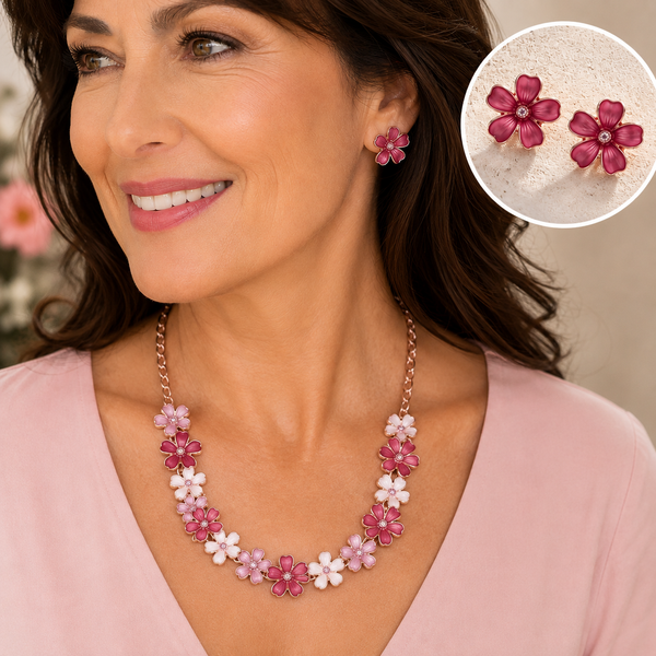 Daisy Necklace & Matching Earrings - Rose Gold/Pinks