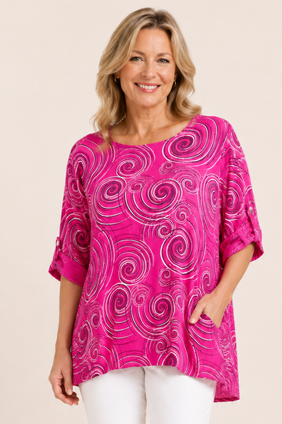 Swirl Print Top - Fuchsia