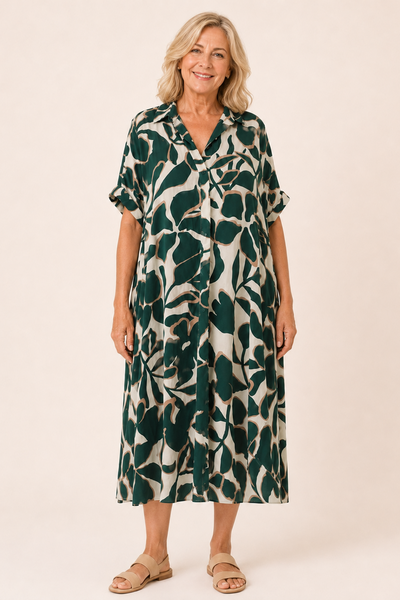 Autumn Leaves Print Dress - Green