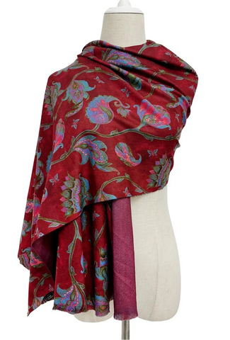 Printed Artichoke & Acanthus Scarf - Deep Red