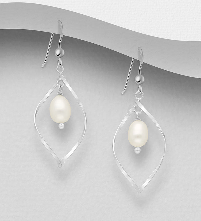 Pearl & 925 Silver Open  Leaf Earrings