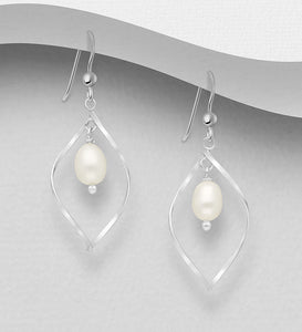 Pearl & 925 Silver Open  Leaf Earrings