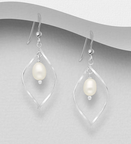 Pearl & 925 Silver Open  Leaf Earrings