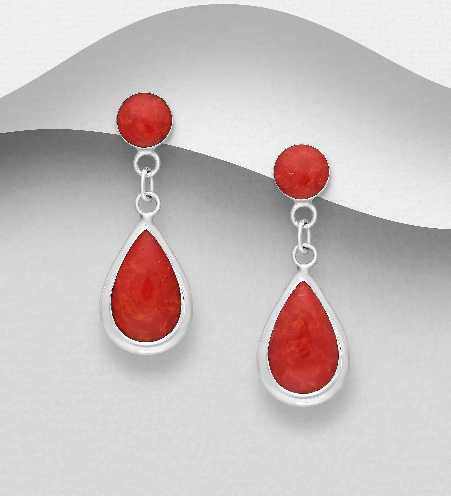 925 Sterling Silver Oval Push back Earrings with Red Stone