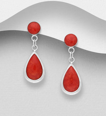 925 Sterling Silver Oval Push back Earrings with Red Stone