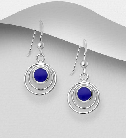 925 Sterling Silver Round Earrings with Cobalt Blue Stone