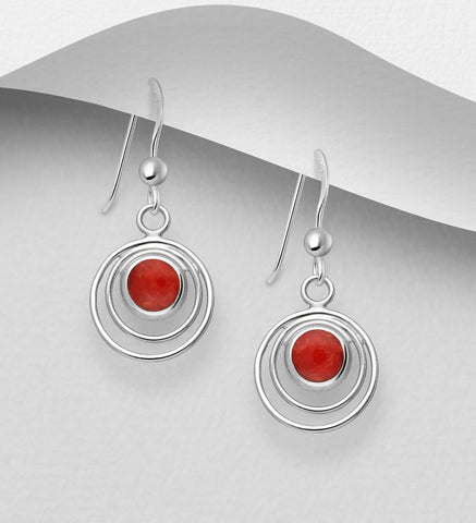 925 Sterling Silver Round Earrings with Red Stone