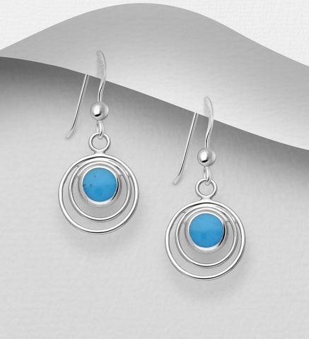 925 Sterling Silver Round Earrings Decorated with Sky Blue Stone