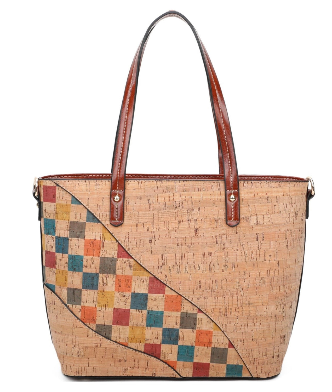 Cork Tote Bag with Flash of Coloured Tiles