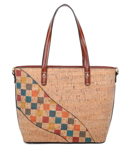 Cork Tote Bag with Flash of Coloured Tiles