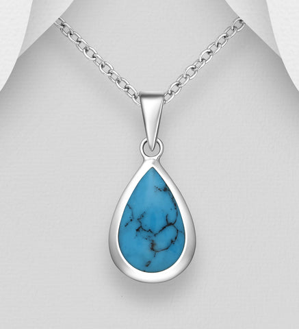 925 Sterling Silver Necklace with Crackled Turquoise Stone