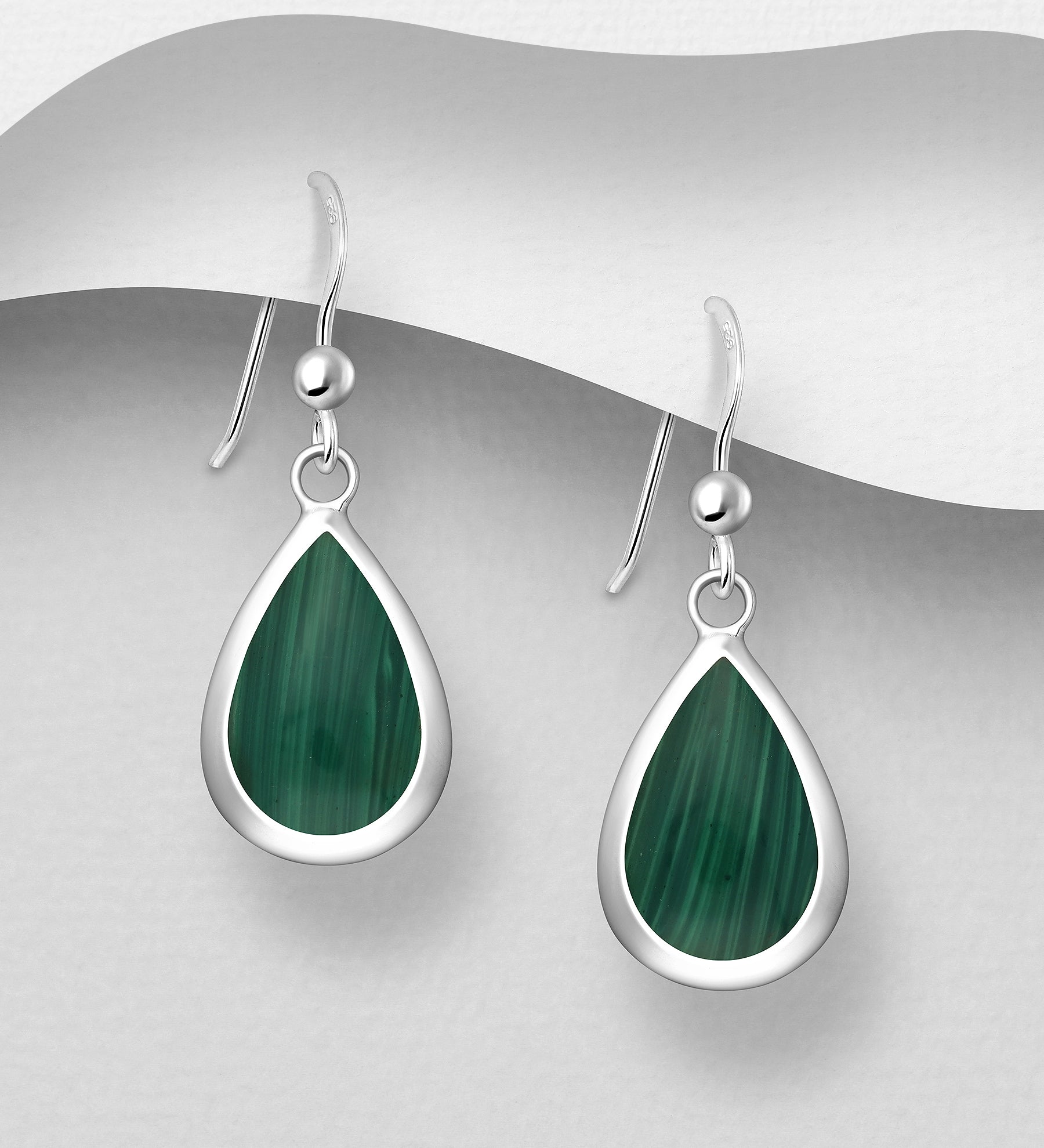 925 Sterling Silver Oval Hook Drop Earrings with Green Stones