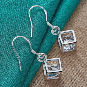 925 Sterling Silver Square AAA Zircon Earrings