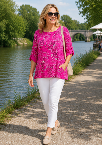 Swirl Print Top - Fuchsia