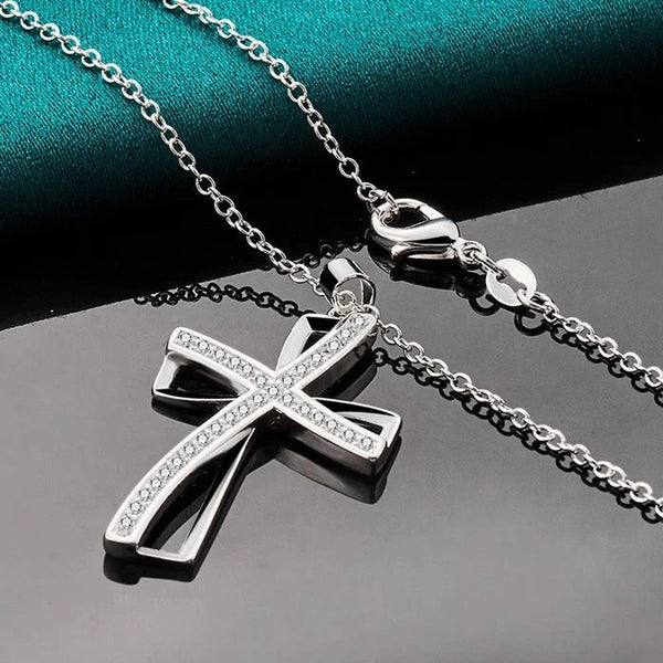 925 Sterling Silver Cross Zircon Pendant Necklace