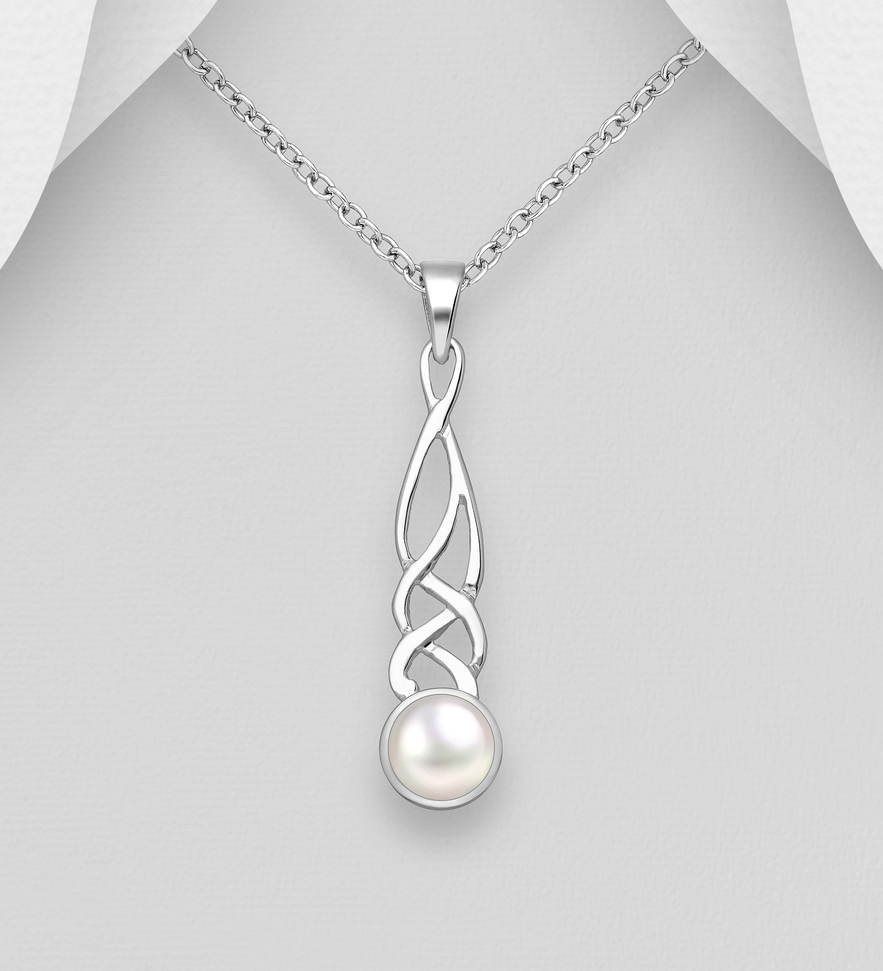 925 Silver Twisted Pendant with White Pearl