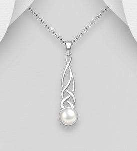 925 Silver Twisted Pendant with White Pearl