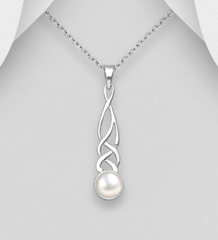 925 Silver Twisted Pendant with White Pearl