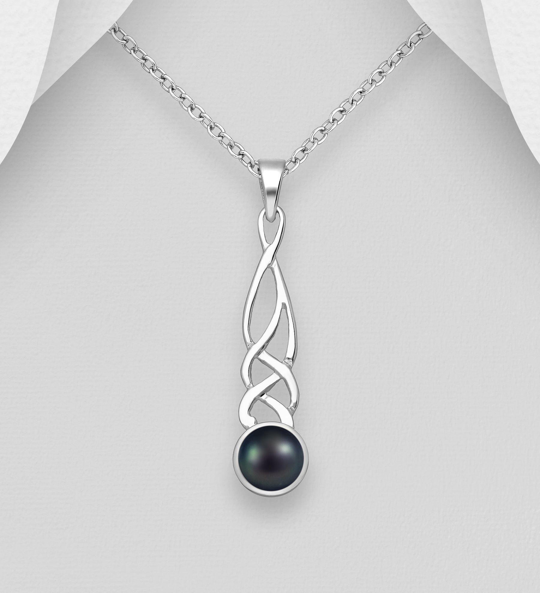Pearl 925 Twisted Silver Pendant with Black Pearl